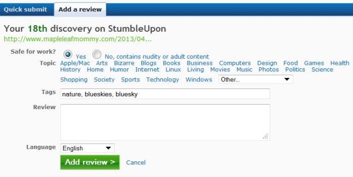 StumbleUpon New Stumble