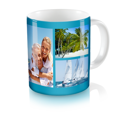 Personalized Collage Mug - Enjoy Your Morning Coffee With Up To 15 Of Your Favorite Photos on a customized personalize photo mug. With the ability to add up to 15 photos, a title and choose from 14 background colors, you can truly make this 11 oz. custom photo mug your own!