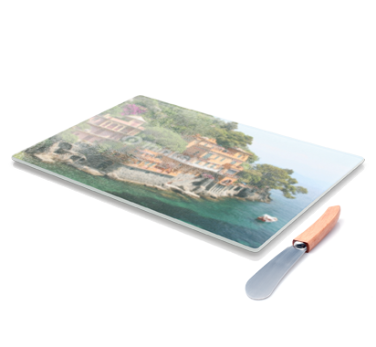 Personalized Cutting Board - Slice and Serve In Style On This Custom Cutting Board Featuring The Photo Of Your Choice. The Durable Glass Board Has Sturdy Plastic Feet On One Side To Stabilize It While You Slice, Dice, Or Chop.